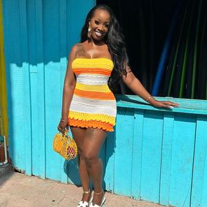 Elegante Abito Estivo a Tubo per Donna 2024, Patchwork a Righe con Orlo a Volant, Aderente Elasticizzato, Abito da Vacanza e da Strada - Product Image 5