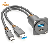 Câble d'extension USB 3.0 double port Type A et USB 3.1 Type C (D-type) à montage en panneau, 5 Gbit/s, 10 Gbit/s, encastrable pour châssis d'armoire