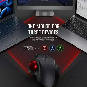 Novo modelo 2.4G BT mouse de bola de treino sem fio para PC, tablet e Mac, controle de polegar rollerball ergonômico recarregável ajustável DPI RGB