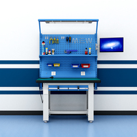 Banc de travail industriel robuste avec tiroirs et panneau perforé, table de travail de garage avec éclairage LED pour atelier, réparation et assemblage