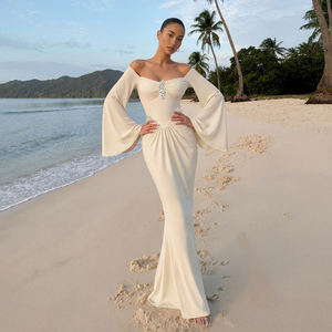 Elegante Vestido Largo de Manga Acampanada Liso para Mujer - Sin Tirantes, Corte A, Cintura Alta, Ecológico, con Dobladillo Trompeta, Ajuste Ceñido, Venta al por Mayor - Product Image 3