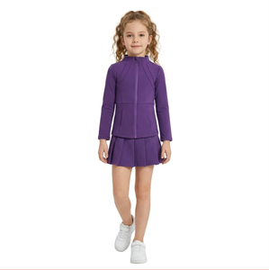 Girls Purple Sleeveless Soft Shell <b>Jacket</b> with <b>Skirt</b> <b>Set</b> Warm Sport Style Print Yoga Eco-Friendly Spandex/Polyester - Product Image 2
