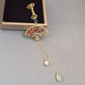 Chinese Style Plum Blossom Fan Brooch With Tassel Pendant Women's Hanfu Decoration Wedding Accessory - Product Image 4