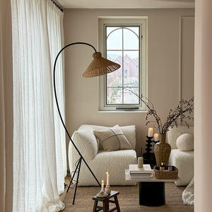 Rattan <b>Floor</b> Lamp Led Light Warm Three Color Home Living Room <b>Sofa</b> Chair Reading Light With Switch Control 5-10 Sqm Coverage - Product Image 2