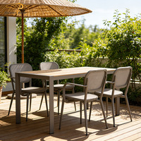 Ensemble de table et de chaises de salle à manger en bois plastique de luxe, mobilier de jardin en aluminium moderne, table et chaises d'extérieur pour restaurant