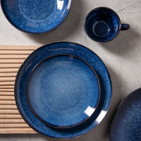 EKA Service de Table en Porcelaine Bleue de Haute Qualité, Style Nordique, Céramique Européenne pour la Maison, Assiettes et Plats de Restaurant, Grès, Vente en Gros