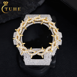 Boîtier de montre en argent sterling 925 VVS Moissanite Iced Out bicolore à épines pour DW6900, vente en gros - Product Image 1