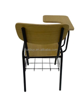 Chaise de formation scolaire avec siège en bois et table d'écriture intégrée, chaise d'étudiant pour salle d'examen avec siège en contreplaqué et tablette d'écriture