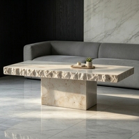 Table basse rectangulaire de style Wabi-Sabi en marbre travertin beige, faite à la main, écologique, décoration d'intérieur, salon