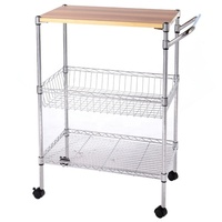 Carrito de Cocina Rodante de 3 Niveles, Metálico Cromado, con Tablero de MDF