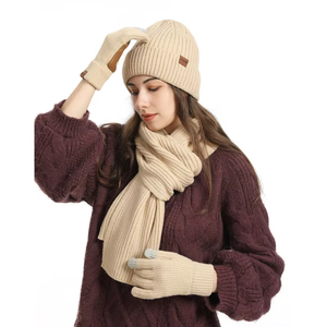 <span class=keywords><strong>Ensemble</strong></span> 3 pièces pour <span class=keywords><strong>femme</strong></span> : <span class=keywords><strong>bonnet</strong></span> jacquard imprimé, <span class=keywords><strong>écharpe</strong></span> longue et gants tricotés chauds pour sports d'hiver en extérieur, ski et course à pied - Product Image 4