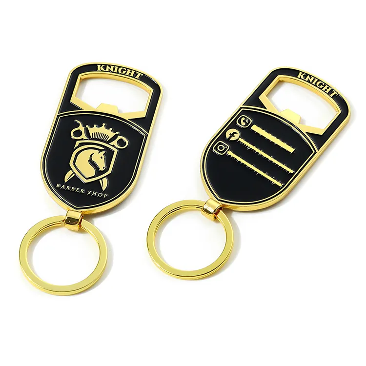 Luxurious wedding gifts gold metal custom logo key ring keychain key holder with bottle opener