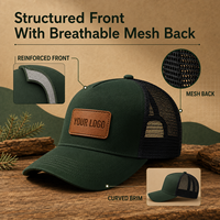 Casquette Trucker en Coton Structurée à 5 Panneaux avec Patch en Cuir et Maille, Réglable, pour Vêtements de Travail d'Extérieur, Vente en Gros