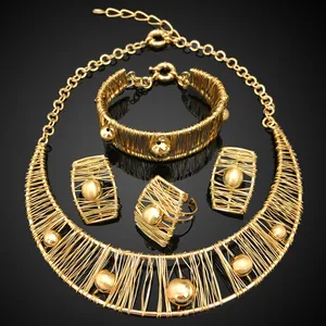 Yuminglai High Quality Jewelry Dubai Necklace Sets 18 K Gold Jewelry Brazilian Gold Jewelry Set For Women Brides FHK12944
