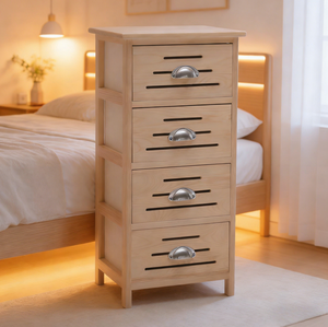 Wholesale Modern Brown Solid <strong>Pine</strong> Wood Four-drawer Bedside <strong>Dresser</strong> for Files Books Bedroom Living Room Eco-Friendly Durable - Product Image 3