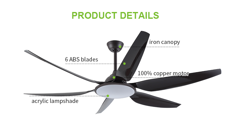 Breezelux black color ABS blades home decorative smart ceiling fan with remote control