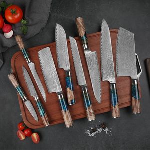 Factory Price Kitchen Chef <b>Knife</b> Set 9pcs Sharp <b>Slicing</b> <b>Knife</b> Damascus Steel Resin Handle Sustainable Kitchen <b>Knife</b> Set - Product Image 5
