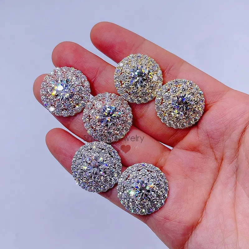 3.5 carat fine jewelry 925 sterling silver micro pave diamond screw back moissanite stud earrings