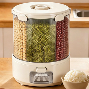 Rotating Grain Storage Bucket With Divided Compartments For Rice And Beans Sealed Moisture Proof Household Use - Product Image 1