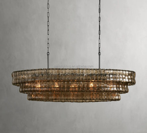 <span class=keywords><strong>Lampadario</strong></span> Moderno Grande in Vetro <span class=keywords><strong>Grigio</strong></span> Fumé a Strisce per Soggiorno, Camera da Letto, Hotel - <span class=keywords><strong>Lampadario</strong></span> Ovale in Ottone Ghiaccio - Product Image 4
