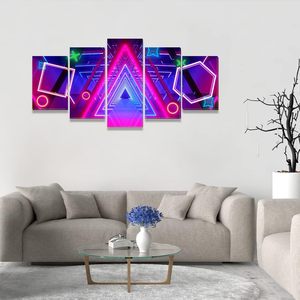 Colorato al Neon canale Gamer immagine immagine sala gioco stampato moderno 5 pannelli parete arte tela pittura - Product Image 3