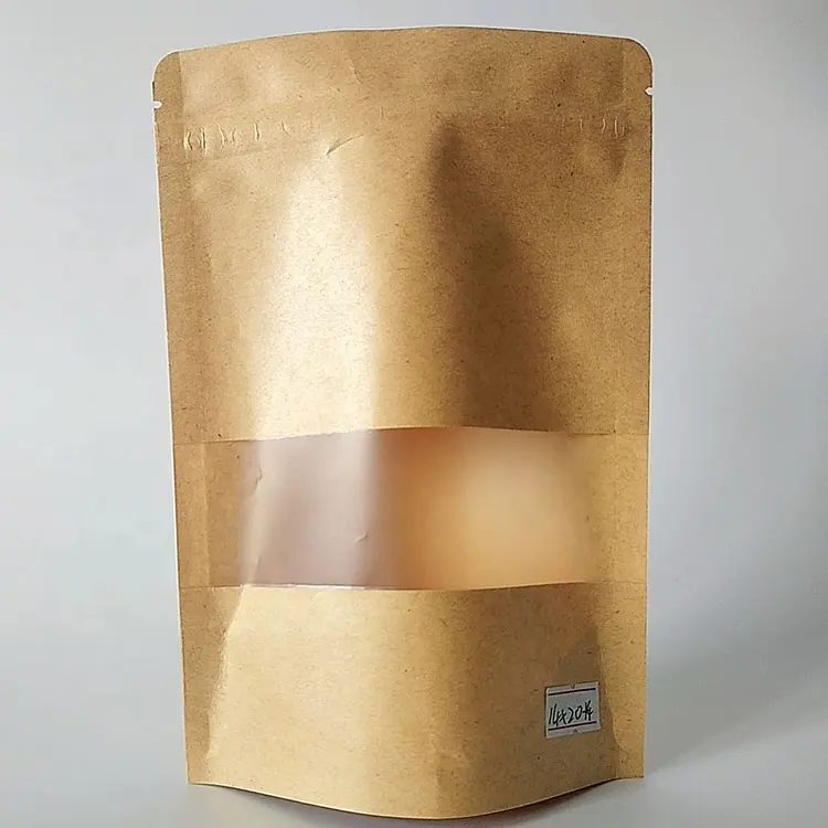सस्ती कीमत ओएम कस्टम लोगो फ्लैट ज़िप लॉक ब्राउन क्राफ्ट छोटे कागज बैग स्नैक पैकेजिंग के लिए