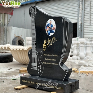 Tombeau de pierre tombale de guitare en <span class=keywords><strong>marbre</strong></span> <span class=keywords><strong>noir</strong></span> de cimetière simple - Product Image 3