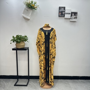 Nouvelle <span class=keywords><strong>robe</strong></span> africaine imprimée tie-dye tendance avec détails de kaftan à franges, <span class=keywords><strong>maxi</strong></span> abaya assortie à un foulard, <span class=keywords><strong>robe</strong></span> pour femmes - Product Image 4