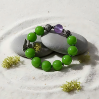 Gelang Meditasi Yoga Motif Bunga Hijau Diameter 16mm Bulat Berbahan Kaca Liuli Buatan Tangan Grosir untuk Hadiah Wanita