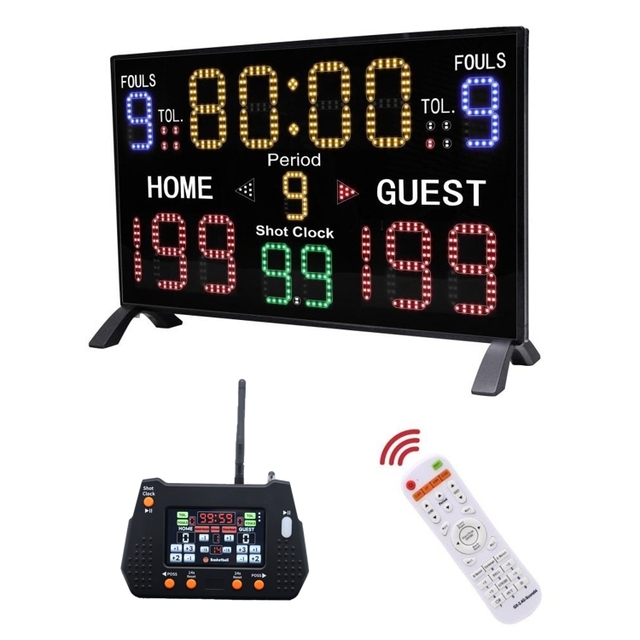 YIZHI LED Double Faces Display Scoring Boards Digital Basketball Scoreboard with 14s 24s Shot Clock & Wireless Control Panel