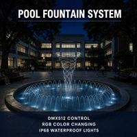Fontaine à jets d'eau pour piscine professionnelle, éclairage RGB/laser, étanche IP68, construction en acier inoxydable - Solution complète