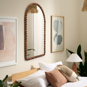 Phong Cách Phương Đông 76Cm X 51Cm Vòm Hình Gương Bằng Gỗ Bead Khung Trang Trí Gương Thiết Kế Truyền Thống - Product Image 2