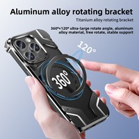 Étui de téléphone magnétique en aluminium sans cadre pour 16 Pro Max avec support rotatif, refroidissement, antichoc, anti-empreintes digitales, protection d'objectif