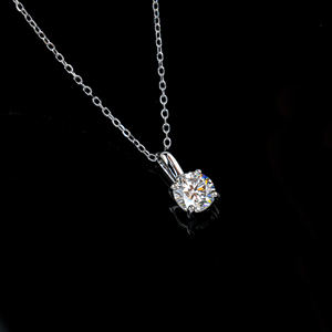 Classic Solitaire Lab Created Diamond Necklace, <b>Round</b> Cut Four Prong Pendant in 925 Silver - Product Image 3