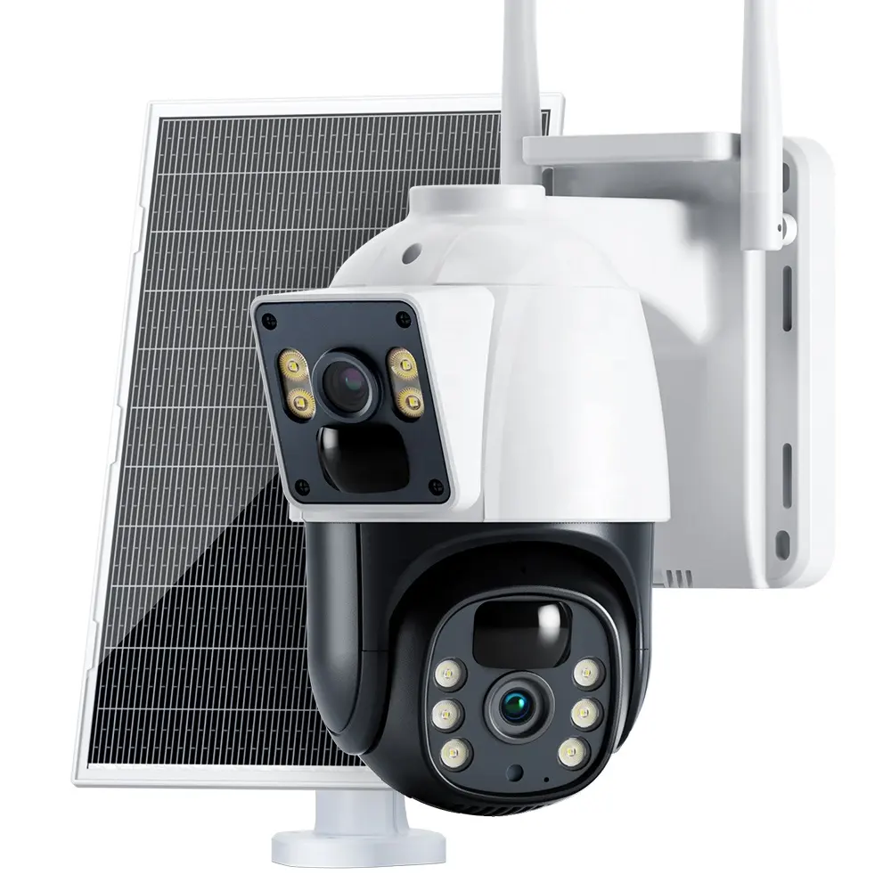 Wasserdichte Outdoor 2K HD Dual Lens Human Detection 5X Zoom Batterie betriebene Solar Wireless CCTV-Kamerasystem überwachung