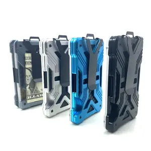 Carbon Fiber Aluminum Alloy Money Clip RFID Blocking Ultra Thin Minimalist Wallet with Clear ID Card Holder Hold Credit Card