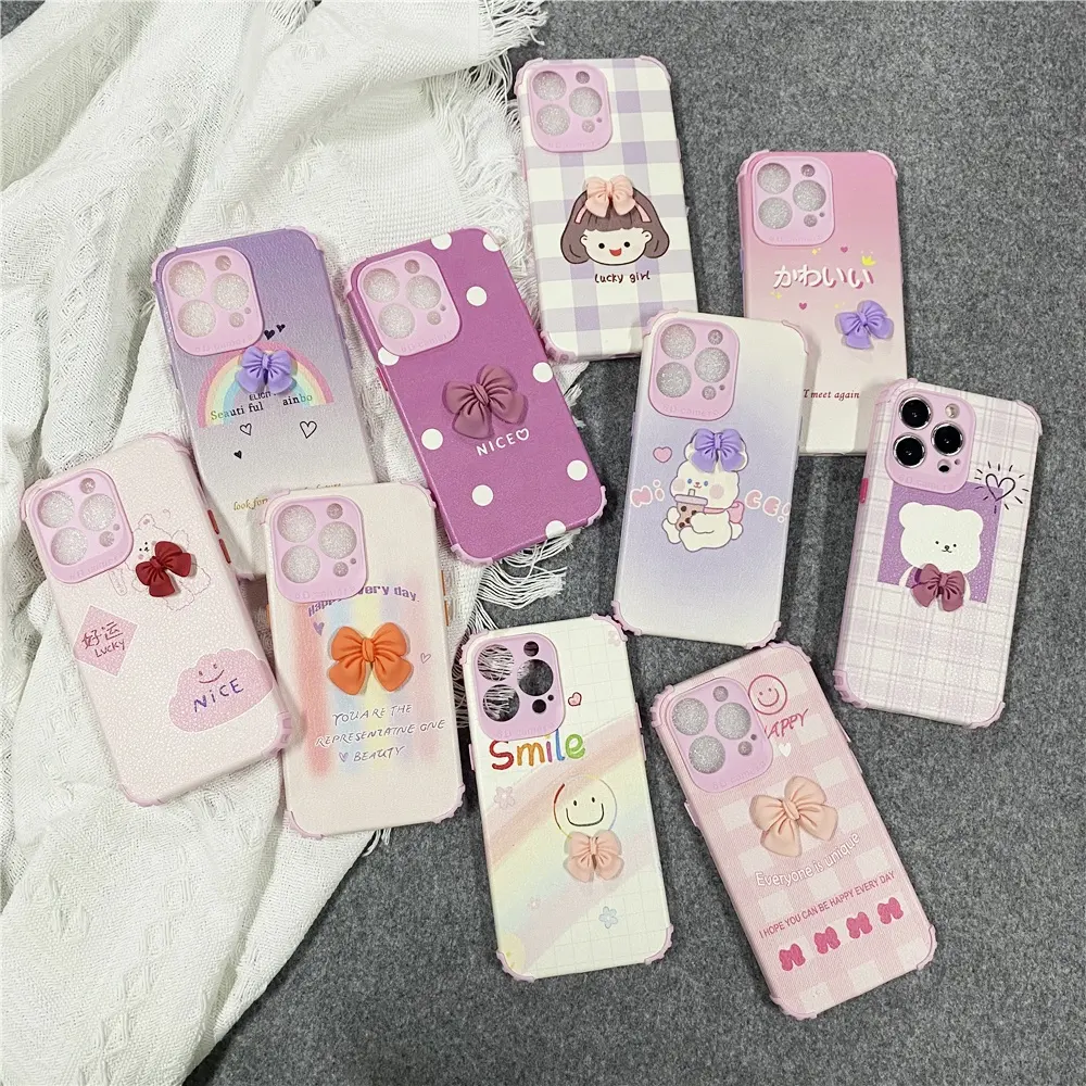 3D Cute Pink Bear Leather Pu Customised Printing Phone Case For iPhone 5 6 7 8 Plus Xs Xr 11 12 Mini 13 Pro Max