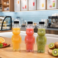 Bouteille en plastique PET transparente en forme d'ours, 250 ml, 300 ml, 350 ml, 400 ml, 500 ml, 700 ml, avec bouchon à vis noir anti-fuite