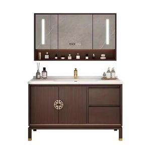 Meuble-lavabo mural de salle de bain moderne de luxe avec miroir intelligent, finition laquée en MDF, solution de rangement résistante à l'eau - Product Image 4