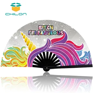 Ventilador plegable de mano rave grande de 13 pulgadas con estampado personalizado OEM