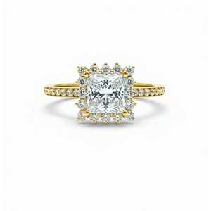 Anillo de Compromiso con Halo de Diamantes de Corte Princesa Cultivados en Laboratorio de 1.63 Ct, Oro de 14K con Baño de Rodio, Certificado IGI - Product Image 3