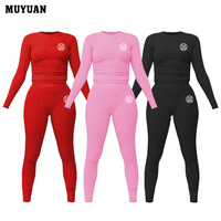 En stock – Ensemble 2 pièces côtelé pour femme : haut à manches longues et leggings – Doux, respirant, décontracté, idéal pour l'été – Vente en gros personnalisée