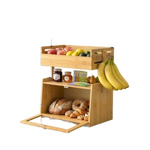 Caja de pan de bambú de doble capa con estante para frutas y puerta de vidrio para uso en encimera de cocina - Product Image 5