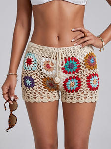 Shorts <span class=keywords><strong>de</strong></span> plage en crochet carré pour <span class=keywords><strong>femme</strong></span>, style grand-mère, avec ceinture intégrée, respirants, résistants aux UV, motif floral - Product Image 2