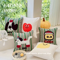 Coussin en velours nuage brodé à rayures motif pomme, broderie de dessin animé pour dossier de canapé-lit, housse de coussin personnalisée