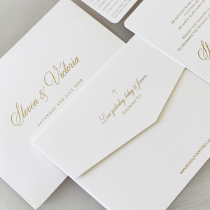 Custom Free Designed <strong>Christening</strong> <strong>Invites</strong> Blind Embossing Matte Gold Foiling Cotton Paper Venue Wedding Invitations Stationery - Product Image 5