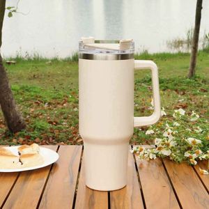Light Blue Stainless Steel Tumbler With Straw <b>Double</b> <b>Wall</b> Vacuum Insulated Handle For Outdoor Travel Camping - Product Image 3