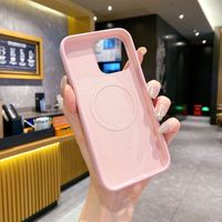Coque de protection pour téléphone portable en silicone liquide, peinte par pulvérisation, avec forte aspiration magnétique, couleur unie, pour 15 Pro Max