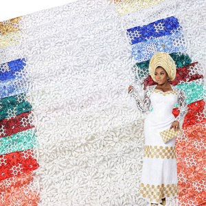 Yüksek Kaliteli İşlemeli Taşlı ve Elmaslı Afrika File Tül Dantel, Süt İpliği Fransız Dantel Kumaş Elbise İçin - Product Image 1