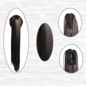 Perruque queue de cheval longue et droite, noir naturel, brun foncé, extension de cheveux en fil résistant à la chaleur avec clip, pour femmes, style jeune et élégant - Product Image 2